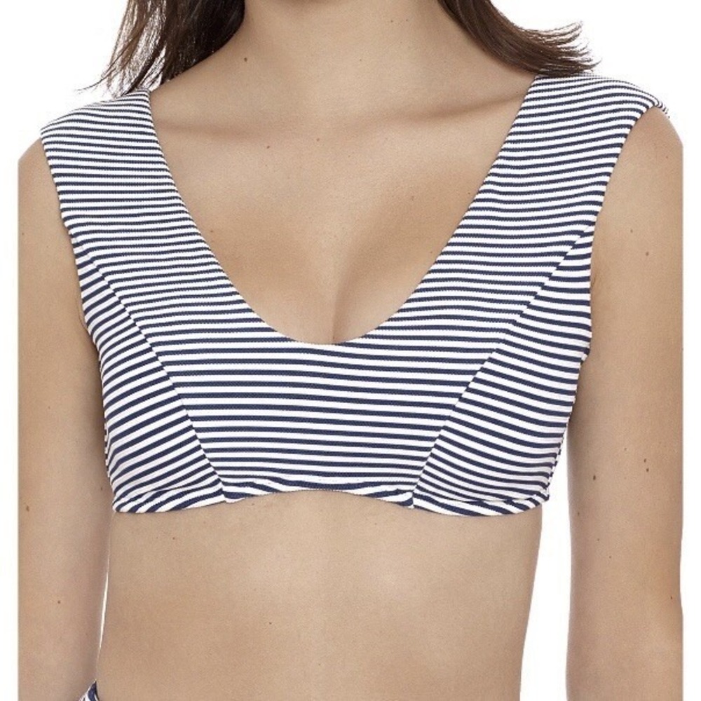 Time and Tru Womens Storm Blue Stripe Swimsuit Bikini Top Medium 8-10 New Cute